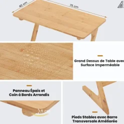 COSTWAY Z-formet Sidebord - Birkebordsbord i massivt bambus 75 X 40 X 70 CM Naturlig