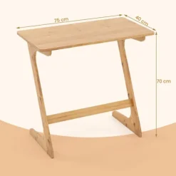 COSTWAY Z-formet Sidebord - Birkebordsbord i massivt bambus 75 X 40 X 70 CM Naturlig