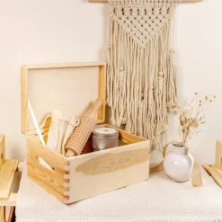 Creative Deco træopbevaringsboks 30x20x14cm | Naturlig | Umalet | Kassestamme til at dekorere Naturlig