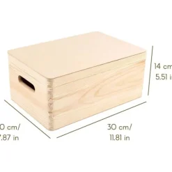 Creative Deco træopbevaringsboks 30x20x14cm | Naturlig | Umalet | Kassestamme til at dekorere Naturlig