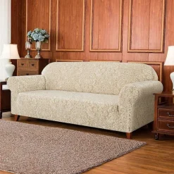 Damask Sofa Cover Stretch Betræk (2 Personers, Khaki)