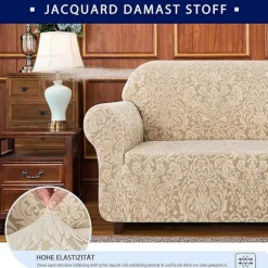 Damask Sofa Cover Stretch Betræk (2 Personers, Khaki)