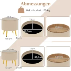 2-delt beige puf med opbevaring i kunstlæder