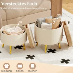 2-delt beige puf med opbevaring i kunstlæder