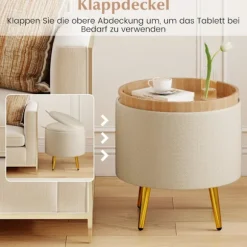 2-delt beige puf med opbevaring i kunstlæder