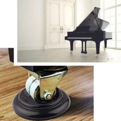 4-delt pianomåttesæt med skumstødfanger, pianohjul, massive hjul, til piano ABS-møbelfodmåtter, sort