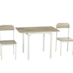 3-Delt Siddegruppe Spisegruppe Med 2 Stole Og 1 Bord Spisebordssæt Og Klapbordplade Stål Mdf Natur + Hvid 120 X 60 X 75 Cm