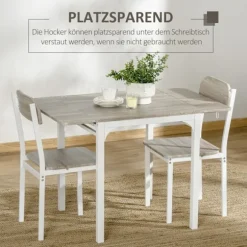 3-Delt Siddegruppe Spisegruppe Med 2 Stole Og 1 Bord Spisebordssæt Og Klapbordplade Stål Mdf Natur + Hvid 120 X 60 X 75 Cm