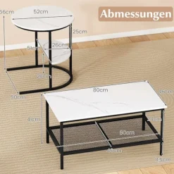 2-delt sofabordssæt med bordplade i imiteret marmor, sort