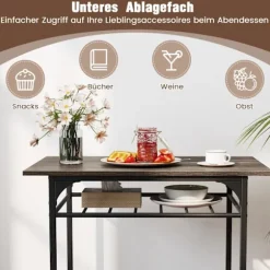 3-delt spisebordssæt, træbord og 2 stole, grå