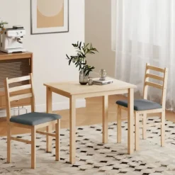 3-delt spisestuesæt med 2 stole, pladsbesparende, træ
