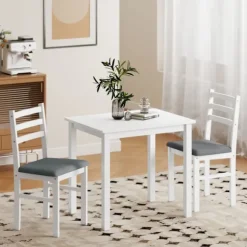 3-delt spisestuesæt med 2 stole, pladsbesparende, hvid MDF