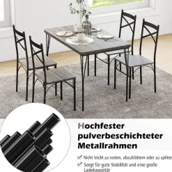 5-delt spisestuesæt til 4 personer moderne rektangulært spisebord og 4 spisestuestole grå og sort