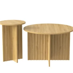 2-delt træ Nest bord sæt | Runde sofaborde i Scandi design | Pladsbesparende & alsidig | Robuste MDF-plader | Hvid Natural