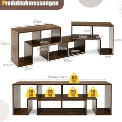 3-delt tv-skab i træ til tv op til 65" Frit kombinerbar tv-stander brun
