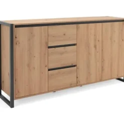 DENVER Skænk 3 låger 3 skuffer - Artisan eg indretning / Antracit - L 160 x D 40 x H 88 cm Hantverkare ek / Kolgrå
