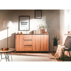 DENVER Skænk 3 låger 3 skuffer - Artisan eg indretning / Antracit - L 160 x D 40 x H 88 cm Hantverkare ek / Kolgrå