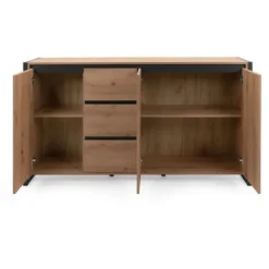 DENVER Skænk 3 låger 3 skuffer - Artisan eg indretning / Antracit - L 160 x D 40 x H 88 cm Hantverkare ek / Kolgrå