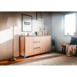 DENVER Skænk 3 låger 3 skuffer - Artisan eg indretning / Antracit - L 160 x D 40 x H 88 cm Hantverkare ek / Kolgrå