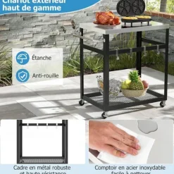 Desserte af køkken med 2 niveauer COSTWAY - 4 universalhjul - Stålplade 73 x 50,5 cm - 4 kroge