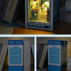 DIY bogreolkits, 3D træpuslespil bogstøtte indsæt dekor med varmt lys