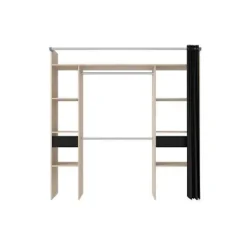 Dobbelt ARTIC garderobe - L198 x P48 x H203 cm - Egetræ dekoration + sort gardin - Fremstillet i Frankrig ek och svart