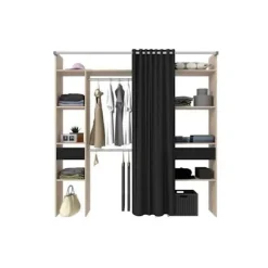 Dobbelt ARTIC garderobe - L198 x P48 x H203 cm - Egetræ dekoration + sort gardin - Fremstillet i Frankrig ek och svart