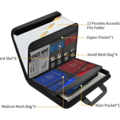 Dokumentmappe A4-størrelse med harmonika-flapdesign til skole eller brug. Foldbar dokumentmappe med foldbare rum for nem dokumentorganisering