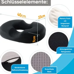Donut Pude til Hæmorider - 100% Memory Foam Puder med Skridsikker Bund - Fast Ortopædisk Sæde - Lindring af Tryk på Halebenet