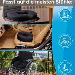 Donut Pude til Hæmorider - 100% Memory Foam Puder med Skridsikker Bund - Fast Ortopædisk Sæde - Lindring af Tryk på Halebenet