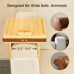 Drejelig armlæn til sofa - 2-lags klemmbar sofabakke med opbevaringsrum - Træ sidebord til stue Natur Mørkebrun Dark Brown