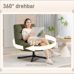Drejelig loungestol, bredt sæde, vandafvisende chenille, grøn