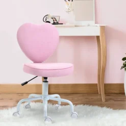 Drejestol Executive Stol Computer Stol Sæde Højdejustering Sød Hjerteformet Polstring Pink Hørstof 40 X 50 X 79-89 Cm