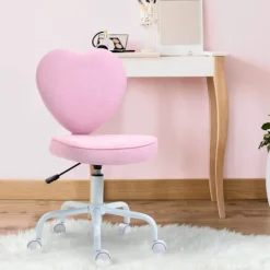 Drejestol Executive Stol Computer Stol Sæde Højdejustering Sød Hjerteformet Polstring Pink Hørstof 40 X 50 X 79-89 Cm