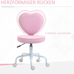 Drejestol Executive Stol Computer Stol Sæde Højdejustering Sød Hjerteformet Polstring Pink Hørstof 40 X 50 X 79-89 Cm