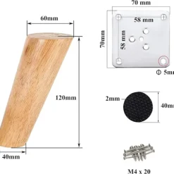 Drenky Sæt med 4 Træmøbelben 12cm Skrå Sofabordben Køkkenmøbelben Valnød Finish med Installationstilbehør til Lænestol,