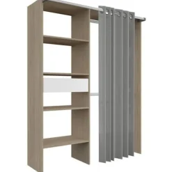 Dressing ARTIC - L143,5 x P48 x H181,9 cm - Egetræ dekoration + gardin - Fremstillet i Frankrig Ek