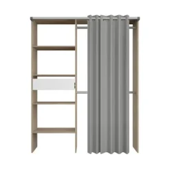 Dressing ARTIC - L143,5 x P48 x H181,9 cm - Egetræ dekoration + gardin - Fremstillet i Frankrig Ek