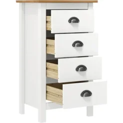 Dressoir - Hill - 4 skuffer - Massivt fyrretræ - Hvid 46x35x80 cm Vit