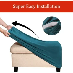 (Dyb vandblå) Stretch Pouf Covers Fløjl Ottoman Cover Rektang