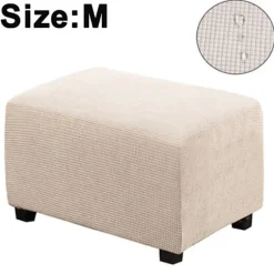 Easy-Going Stretch Ottoman Betræk Sammenklappeligt Opbevaringsskammel Møbelbeskytter Blødt Rektangulært Betræk med Elastisk Bund, Lys Beige