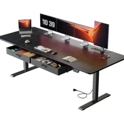 EcoFurnix Bureau 200 x 80 cm, med Indbygget Strømstik, USB-C Port, Sort Svart