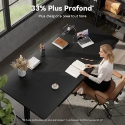 EcoFurnix Bureau 200 x 80 cm, med Indbygget Strømstik, USB-C Port, Sort Svart