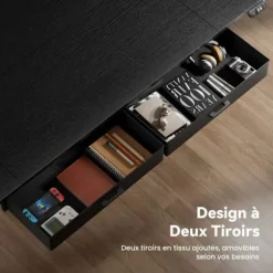 EcoFurnix Bureau 200 x 80 cm, med Indbygget Strømstik, USB-C Port, Sort Svart
