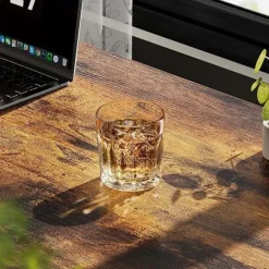 EcoFurnix Lille Computerbord med Opbevaringspose, Metalstruktur, til Soveværelse, Brun brun