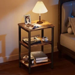 EcoFurnix Vintage Side Table - 37x30x65 cm - Stål - Åben opbevaringsrum, Brun brun