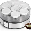 Elektrisk yoghurtmaskine, 1260 ml automatisk yoghurtmaskine i rustfrit stål, 7 glas, justerbar timer til mænd og kvinder, sund gave.