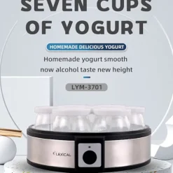 Elektrisk yoghurtmaskine, 1260 ml automatisk yoghurtmaskine i rustfrit stål, 7 glas, justerbar timer til mænd og kvinder, sund gave.