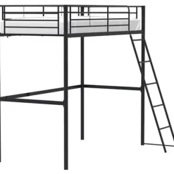 ELIOT børne mezzaninseng i sort metal 90x190cm med boxspring medfølger Svart