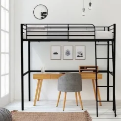 ELIOT børne mezzaninseng i sort metal 90x190cm med boxspring medfølger Svart